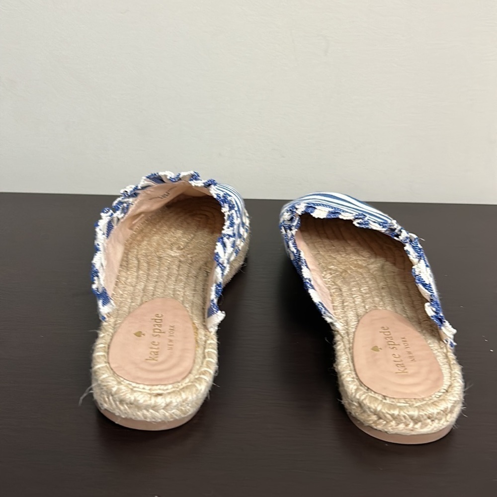 Kate Spade Laila Espadrille Blue White Striped Ruffle Mule Shoe Sz 9.5 - Picture 5 of 12